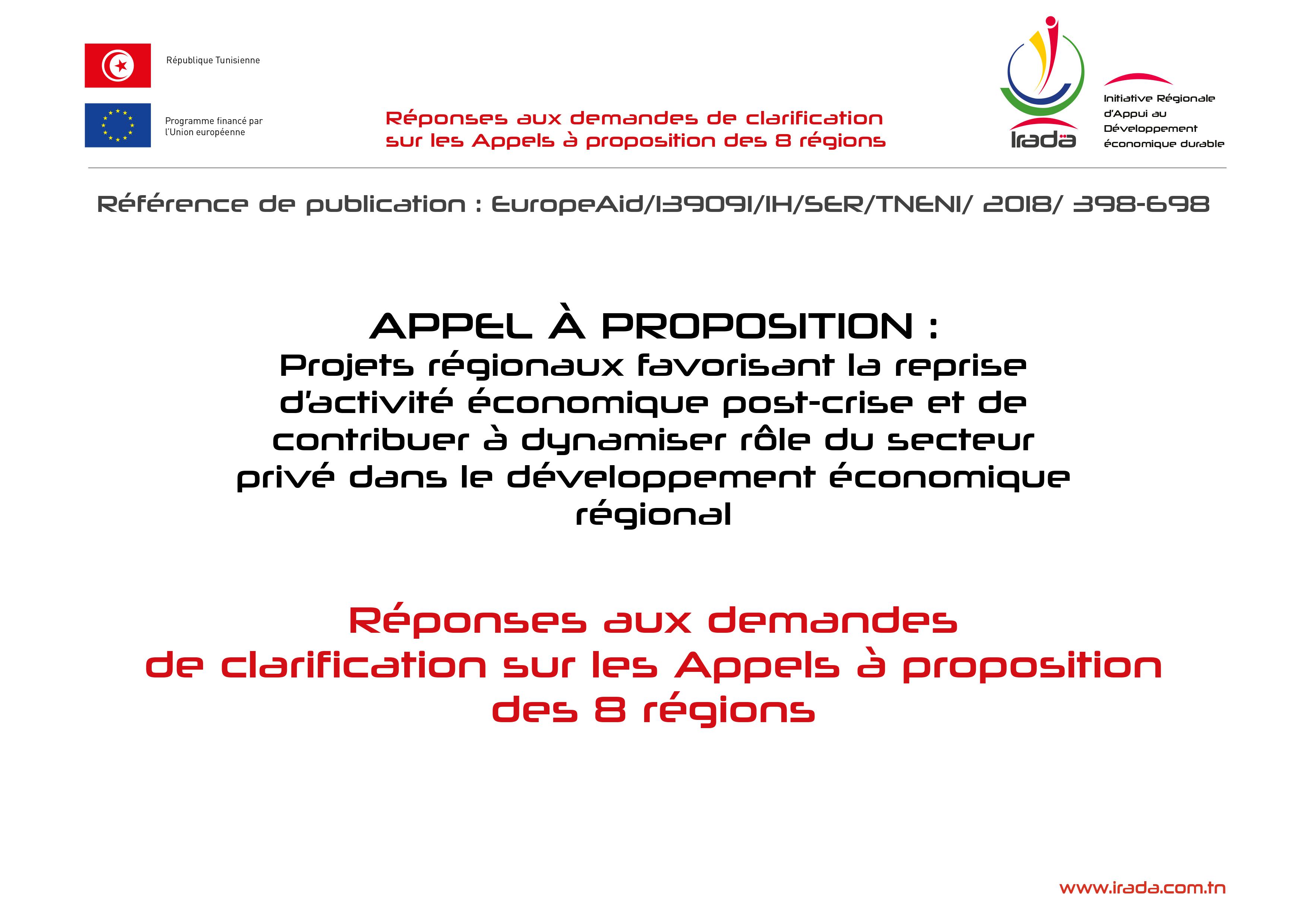 Réponses aux demandes de clarification sur les Appels à proposition des projets régionaux